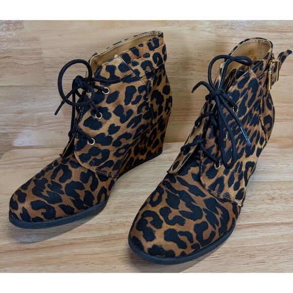 Rampage Maiden Leopard Print Wedge Ankle Boots Women's Size 10M Lace Up Booties - Picture 6 of 11